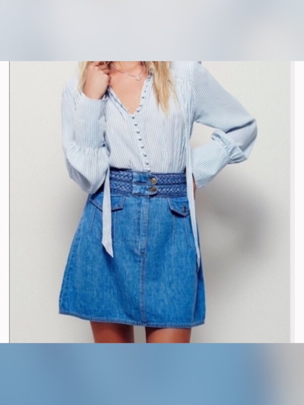 Free People Braided Dark Blue  Denim Skirt